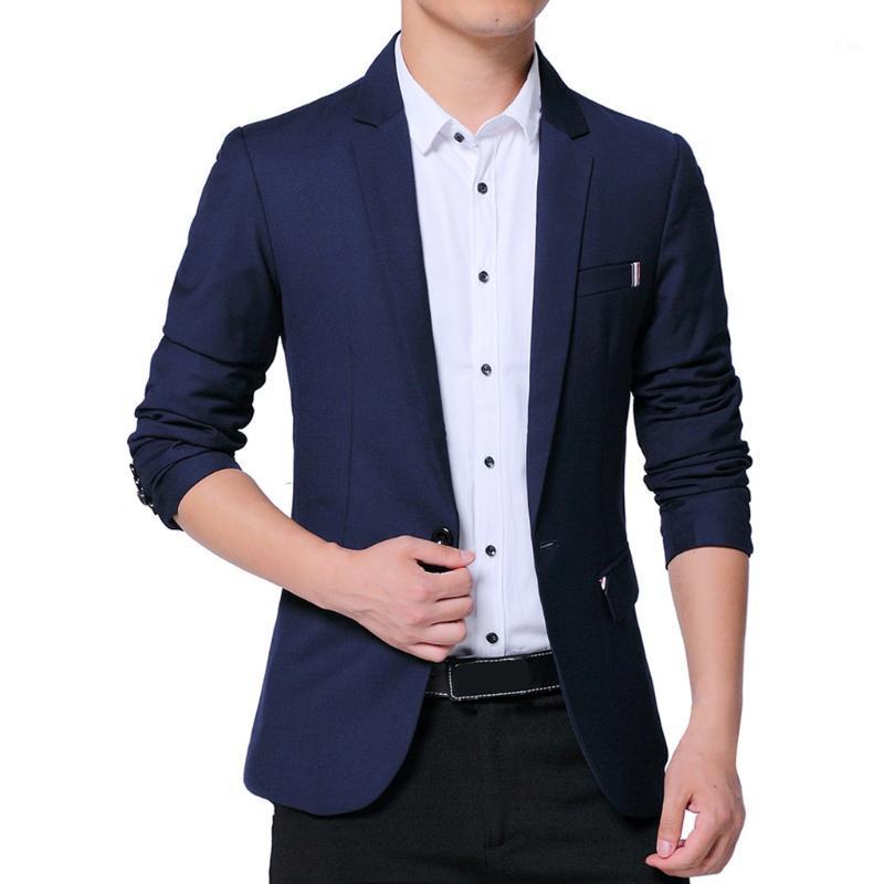 

Men' Suits & Blazers Business Suit Jacket Autumn One Button For Self-Cultivation Solid Blue Black Coats