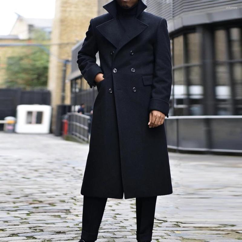 

Men's Suits Autumn Suit Jackets Formal Business Men Blazers Custom Made Tweed Wool Blend Thick Double Breasted Overcoat Slim Fit Long Coat, Dark grey