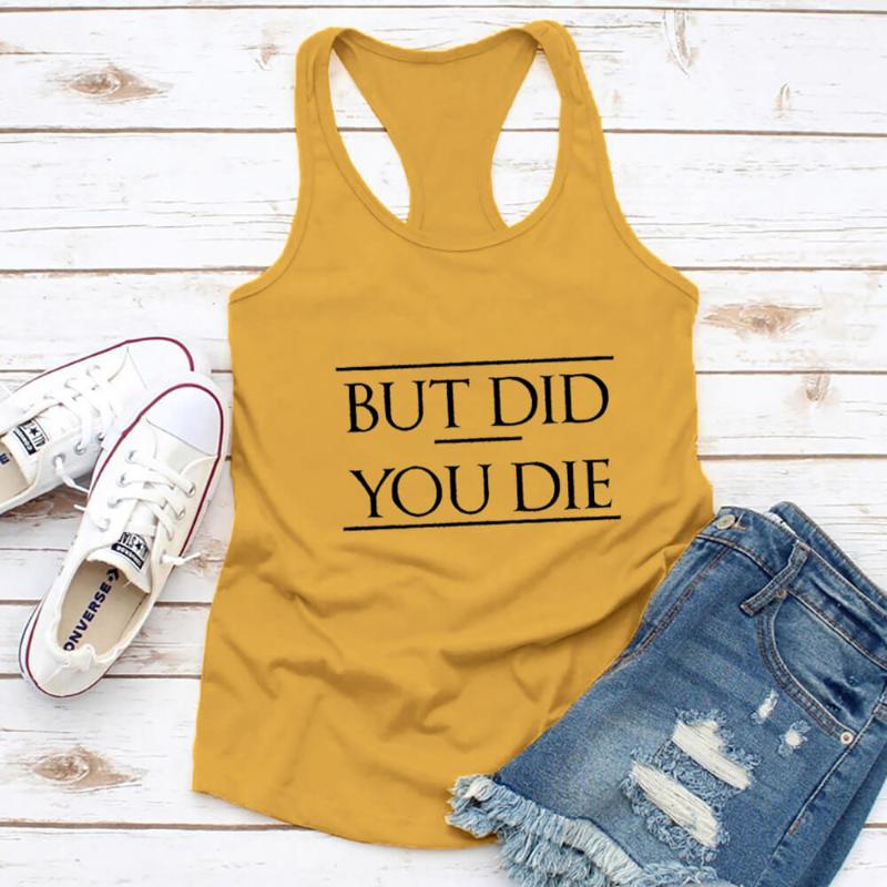 

Women' Tanks & Camis But Did Cotton Fitness Tank Tops Funny Saying Women Workout Top Exercise Running Vest Gift For HerWomen, Black-white text
