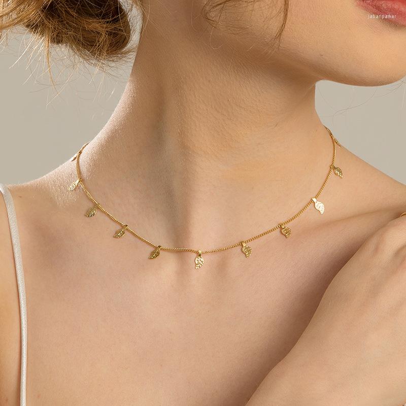 

Pendant Necklaces Tiny Dainty Gold Color Plated Leaf Dangle Necklace For Women Stainless Steel Choker Girls Gifts Fashion Jewelry