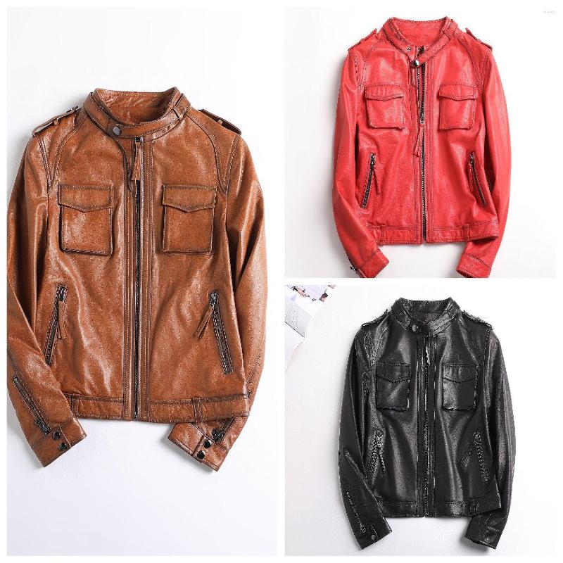 

Women' Leather Women' Genuine Motorcycle Jacket Women Short Spring And Autumn Real Sheepskin Clothes Large Size 5XL Lady' Coat, Black
