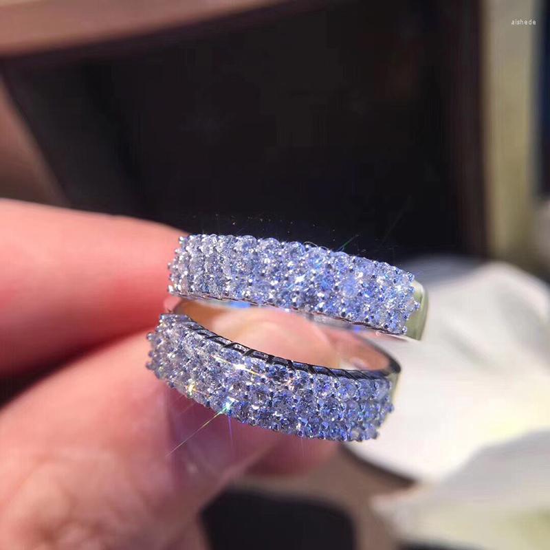 

Wedding Rings Luxury 3 Rows Crystal Zircon Engagement For Women Band Jewelry Female Proposal Ring Anillos Bijoux