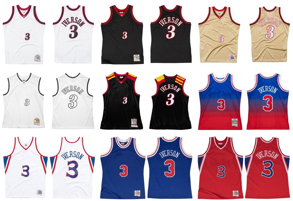 

Allen Iverson Stitched basketball Jersey S-6XL Mitchell Ness jersey 1996-97 1997-98 Mesh Hardwoods Classics retro jerseys Men Women Youth black 3, Stitched jersey