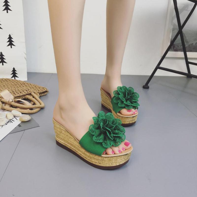 

Slippers FashionSummer Floral Flip Flops Platform Waterproof Women Wedge Shoes High Heels Sexy # A20, Beige