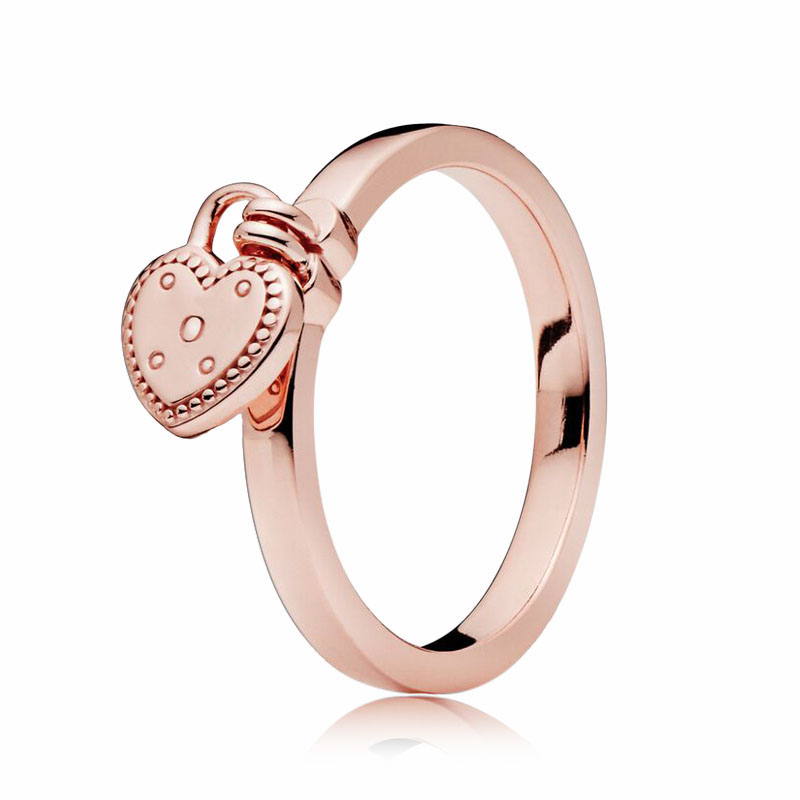 

18K Rose Gold Heart Shaped Padlock Ring for Pandora 925 Sterling Silver Fashion Party designer Jewelry For Women Girlfriend Gift Love Rings with Original Retail Box