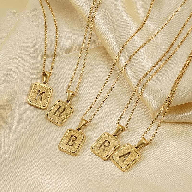 

Pendant Necklaces 2023 Trend Square Stainless Steel 18K Gold Plated Alphabet Necklace For Men Women Fashion Charm Party Gift Jewelry