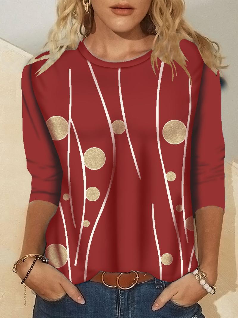 

Women' T Shirts European Beauty Fashion Print Round Neck Long Sleeve 2718Women