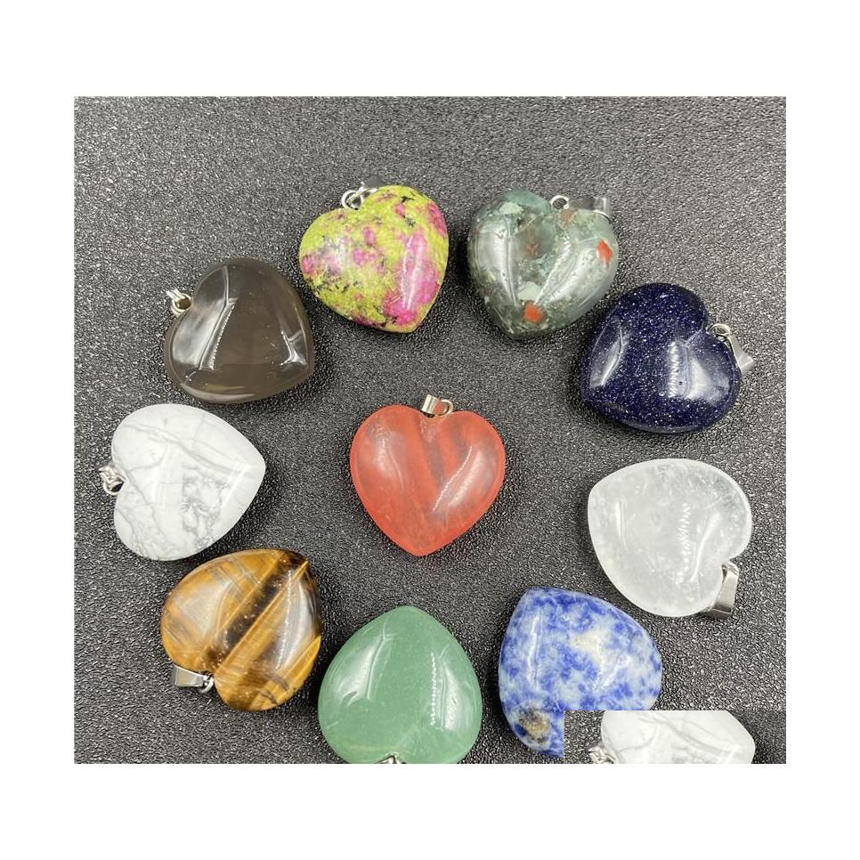 

Charms Natural Stone 25Mm Heart Opal Quartz Tigers Eye Turquoise Crystal Pendants Clear Gem Fit Necklace Making Assorted Drop Delive Dhuai