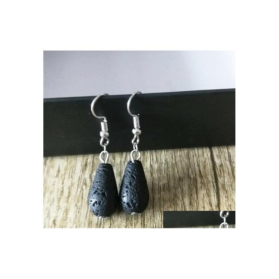 

Dangle Chandelier Water Drop Black Lava Stone Earrings Necklace Diy Aromatherapy Essential Oil Diffuser Earings Jewelry Women Deliv Dhkv4