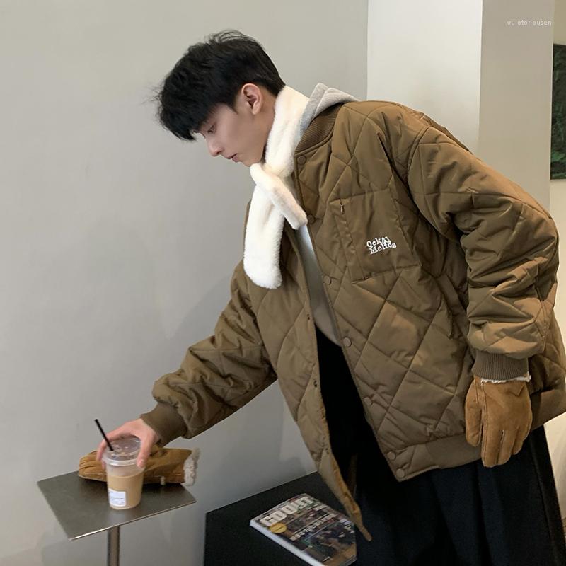 

Men's Jackets ZCSMLL Winter Detachable Hooded Diamond Checked Cotton Padded Jacket Men's Japanese Retro Casual Trend, Army green