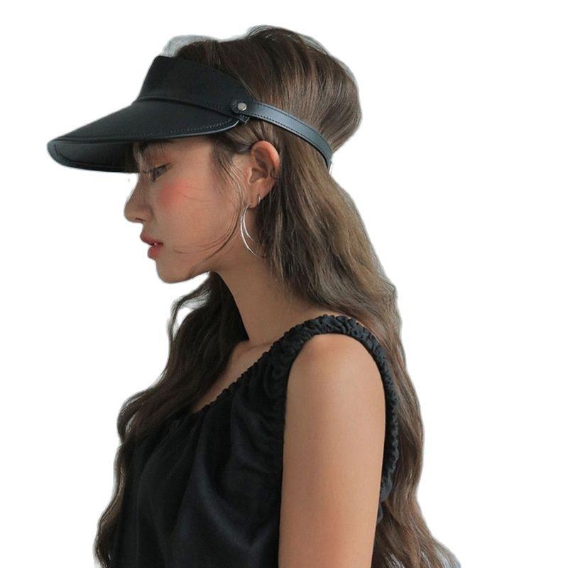 

Wide Brim Hats High Quality PU Leather Adjustable Empty Top Hat Female Spring And Summer Niche Design Trendy Wild Sunshade Women Cap Tide, 01