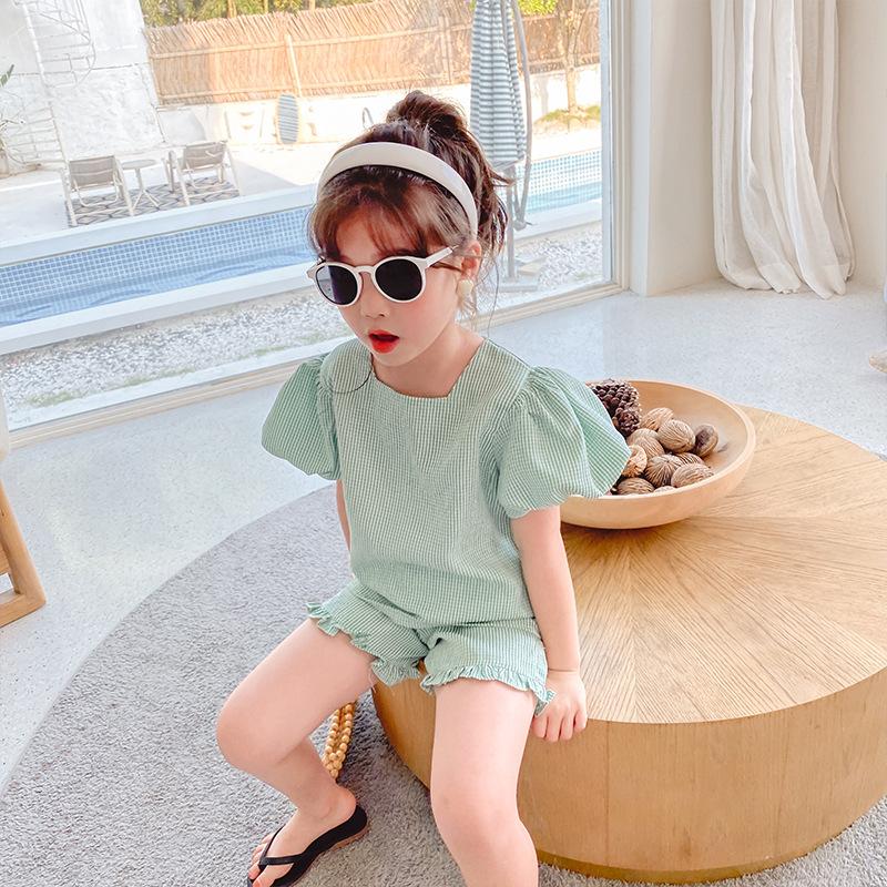 

Clothing Sets Toddler Girls Summer Fashion Plaid Shirt Shorts 2pcs Kids Baby Child Suits 2 3 4 5 6 Y Clothes, Blue