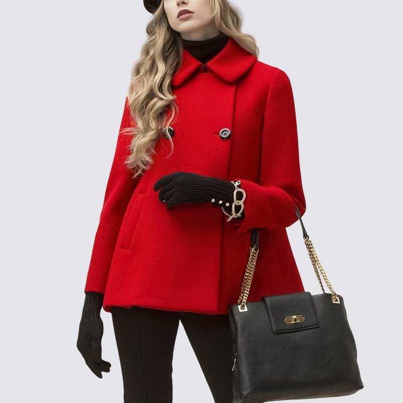 

Women' Wool & Blends Short Long-sleeved Red Woolen Coat Lapel Commute 2023 Spring And Autumn, Black