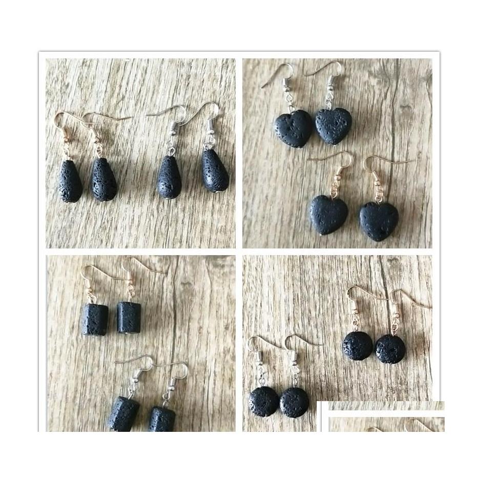 

Dangle Chandelier 4Styles Water Drop Heart Black Lava Stone Earrings Necklace Diy Aromatherapy Essential Oil Diffuser Earings Jewe Dhxjn