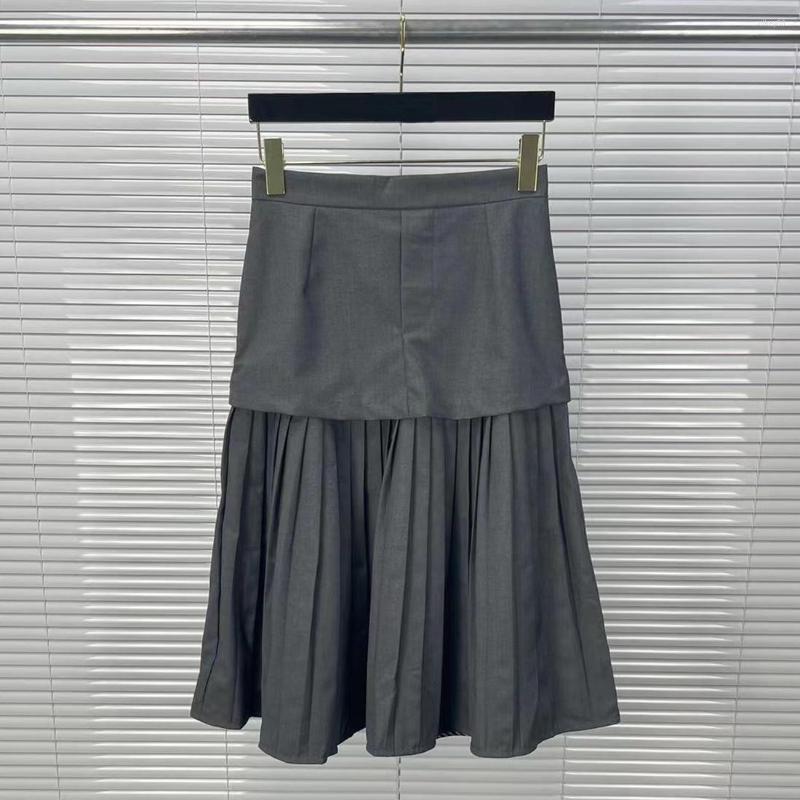 

Skirts Women' Fashion Brand High-end Half-skirt Original Splicing Design Luxury Women Pleated Skirt High Quality Ladies Famous, Grey