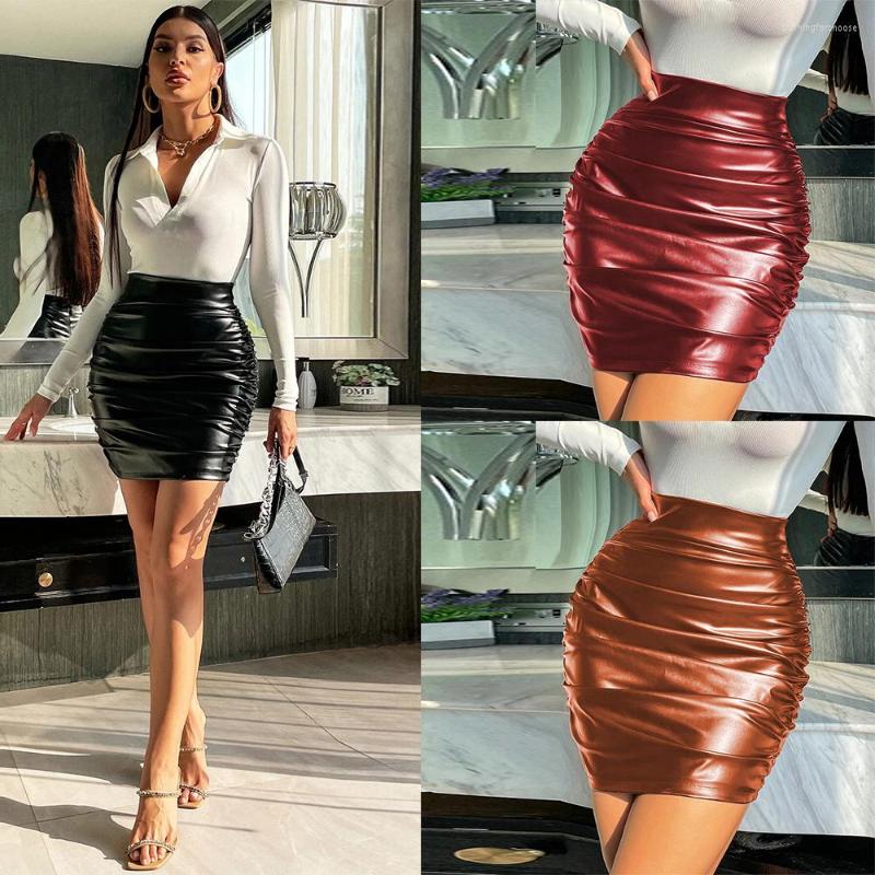 

Skirts Nightclub Pile Leather Women Sexy PU Skirt Lady Skinny HighWaist Black Faux Short