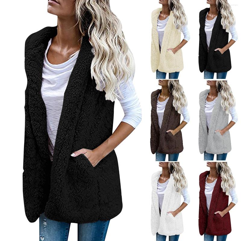 

Women' Vests 2023 Autumn Winter Fur Vest Warm Coats Pockets Double-sided Fluffy Jacket Pure Color Elegant Casacos De Inverno Feminino, Gy
