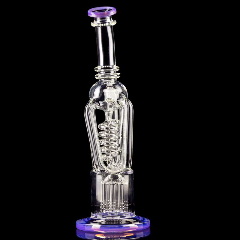

Klein Recycler Oil Rigs Gravity Glass Bong Hookahs Dab Freezable Coil Water Pipes Accessory With 14mm Banger 32cm