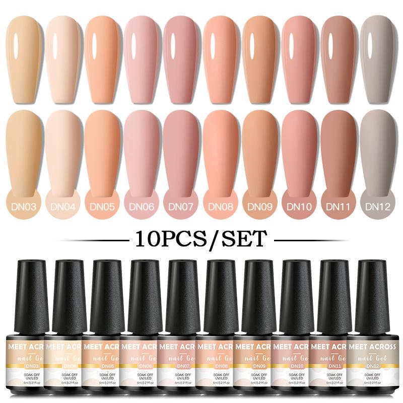 

Nail Art Kits MEET ACROSS 10Pcs Nude Color Gel Polish Set Semi Permanent Varnish Manicure Soak Off UV Glitter Lacquer Kit
