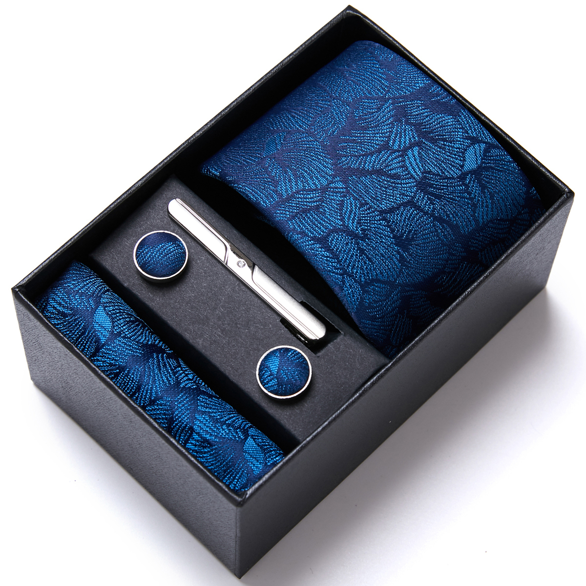 

Bolo Ties Fineness Gift Business Suit Accessories or Wedding Group Blue Silk Men's Tie Handkerchief Cufflinks Set NeckTie Pocket Square 230217