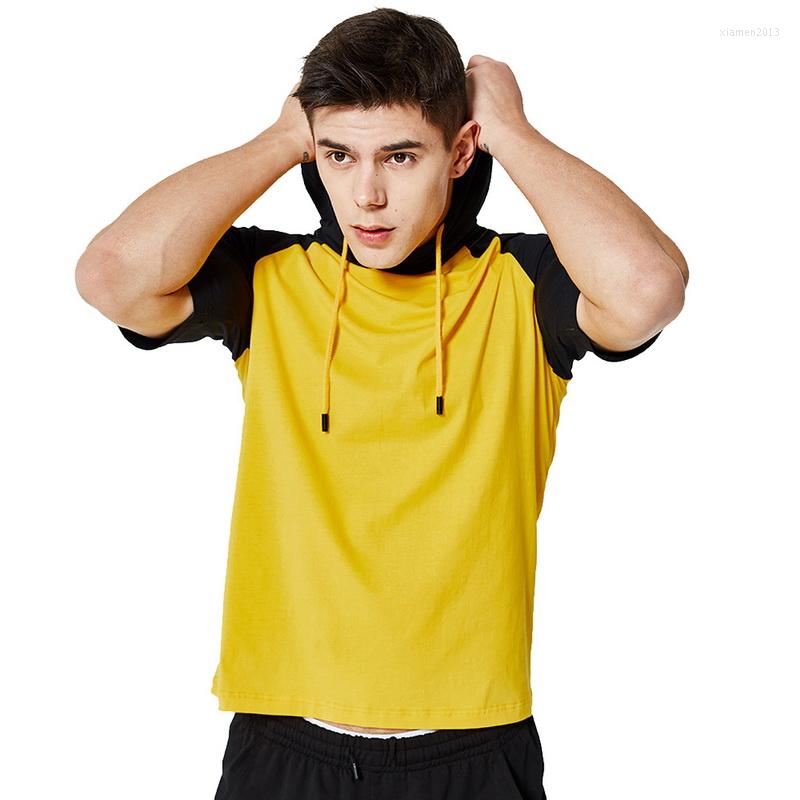 

Men' Hoodies Men Summer Short Sleeve Mens Sweatshirt Patchwork Solid Hooded Sweatershirts Tops VoguePleated Streetwear Nice, Black