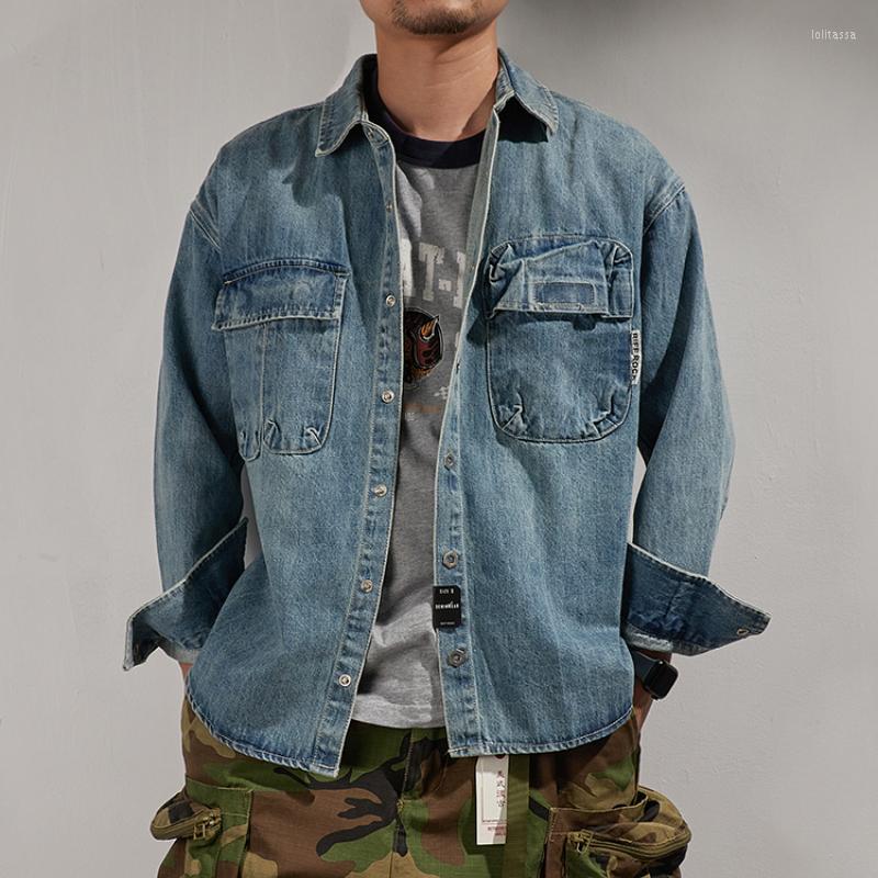 

Men' Jackets Denim Jacket Men' Long Sleeve Clothes Autumn Japanese Retro Harbor Fashion Brand Casual Thick Shirt, Blue
