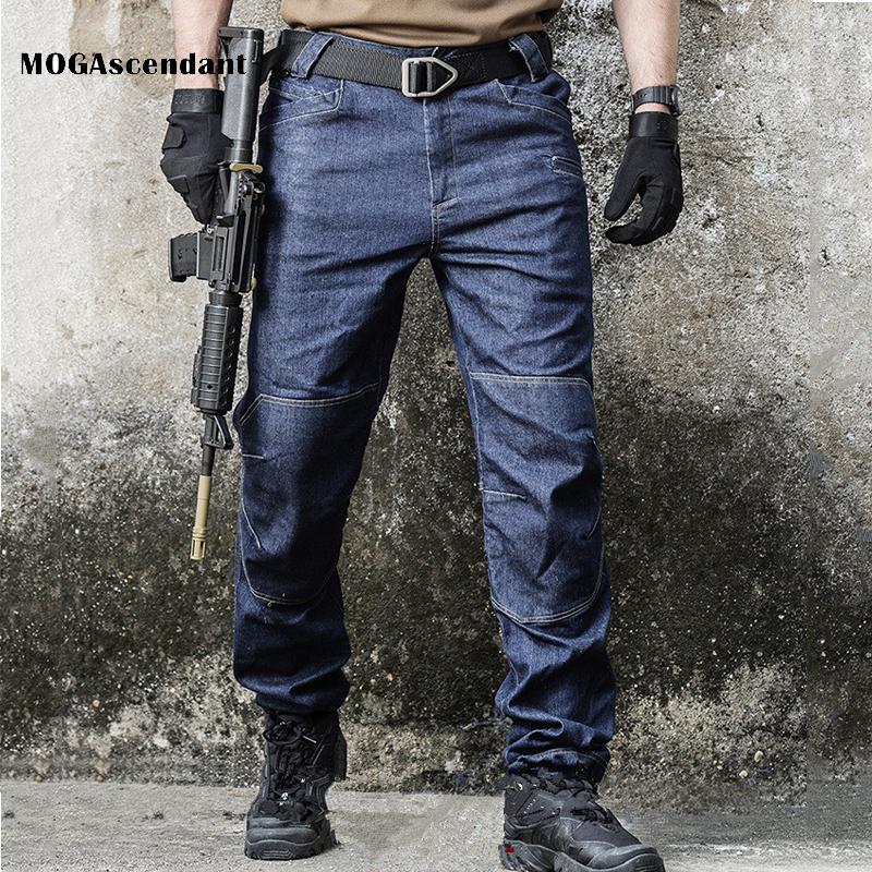 

Men' Jeans Men' Military Tactical Pants SWAT Army Combat Denim Male Spring Thin Loose Casual Motorcycle Cargo Long Trousers, Black