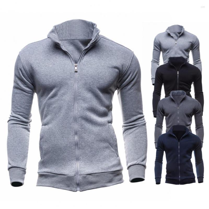 

Men's Sweaters Solid Color Stand Collar Male Coat Anti-shrink Long Sleeve Business Autumn Zipper Elastic Cuff Men Jacket, Navy blue