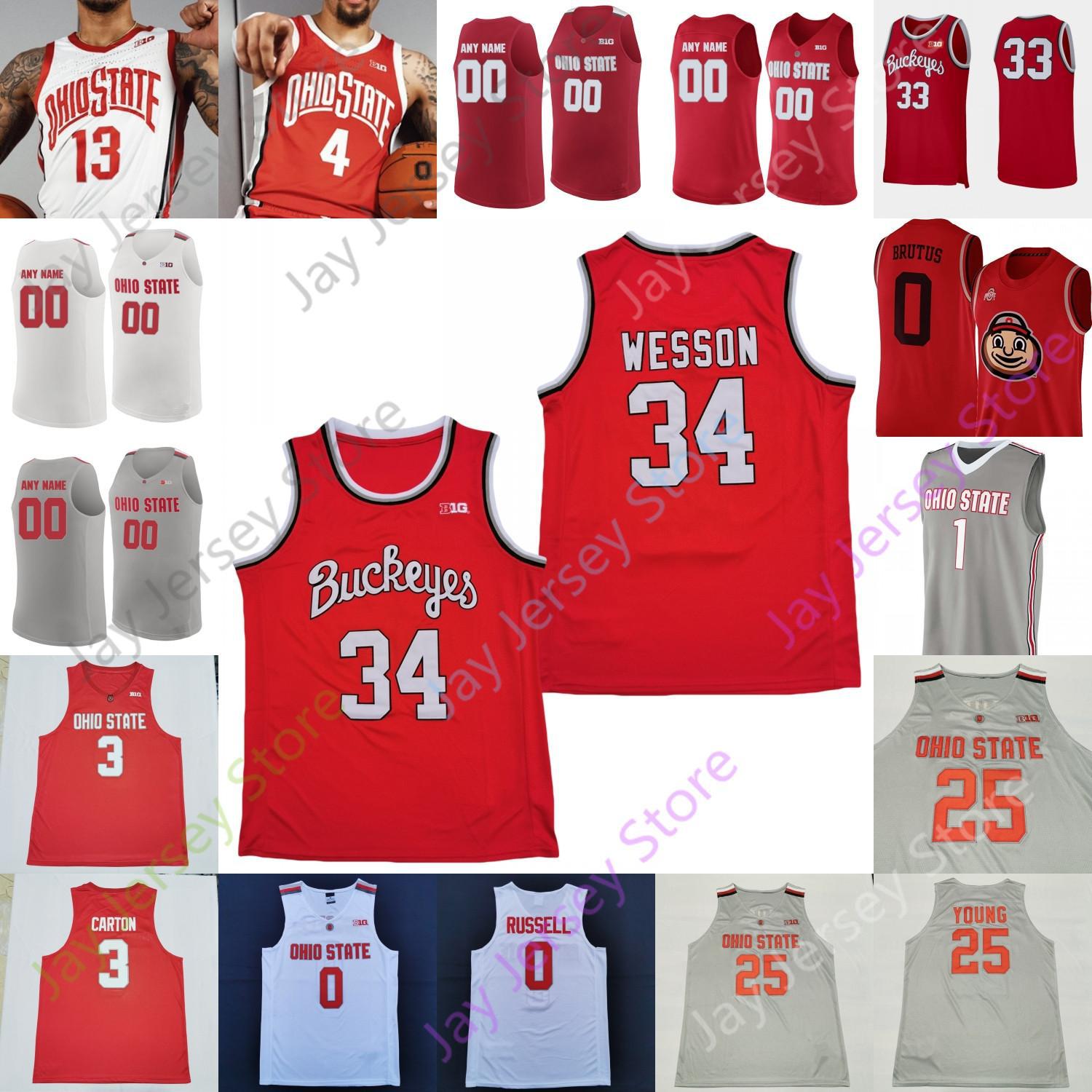 

Ohio State Buckeyes Basketball Jersey NCAA College Joey Brunk Cedric Russell Jamari Wheeler Malaki Branham Kalen Etzler Harrison Hookfin Joh, Red ii