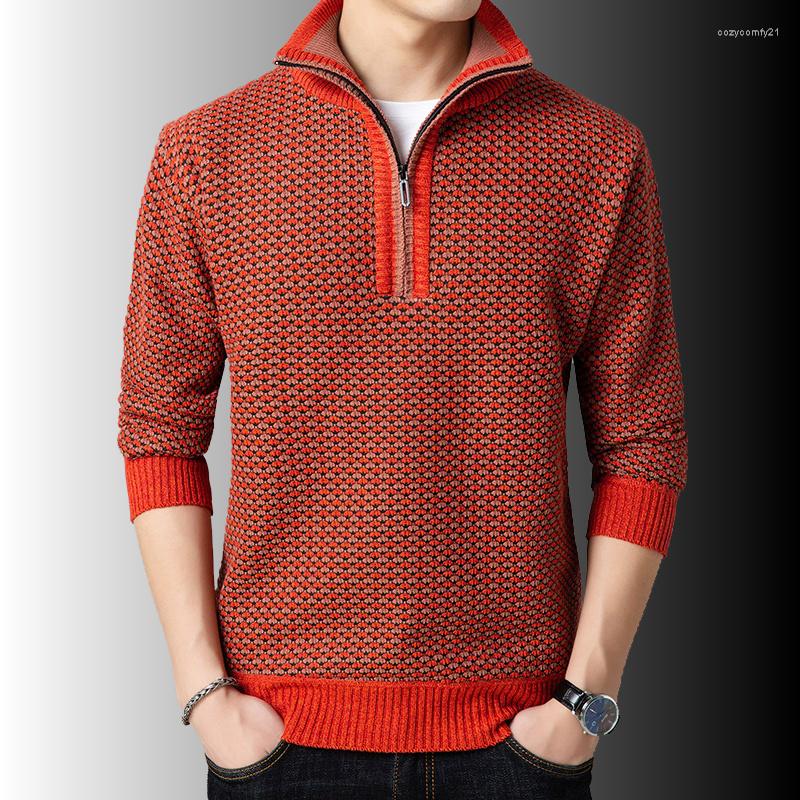 

Men's Sweaters Men's Winter Thick Warm Fleece Knitted Pullovers Autumn Male Solid Long Sleeve Turtleneck Sweatercoat Half Zipper Comfy, Khaki