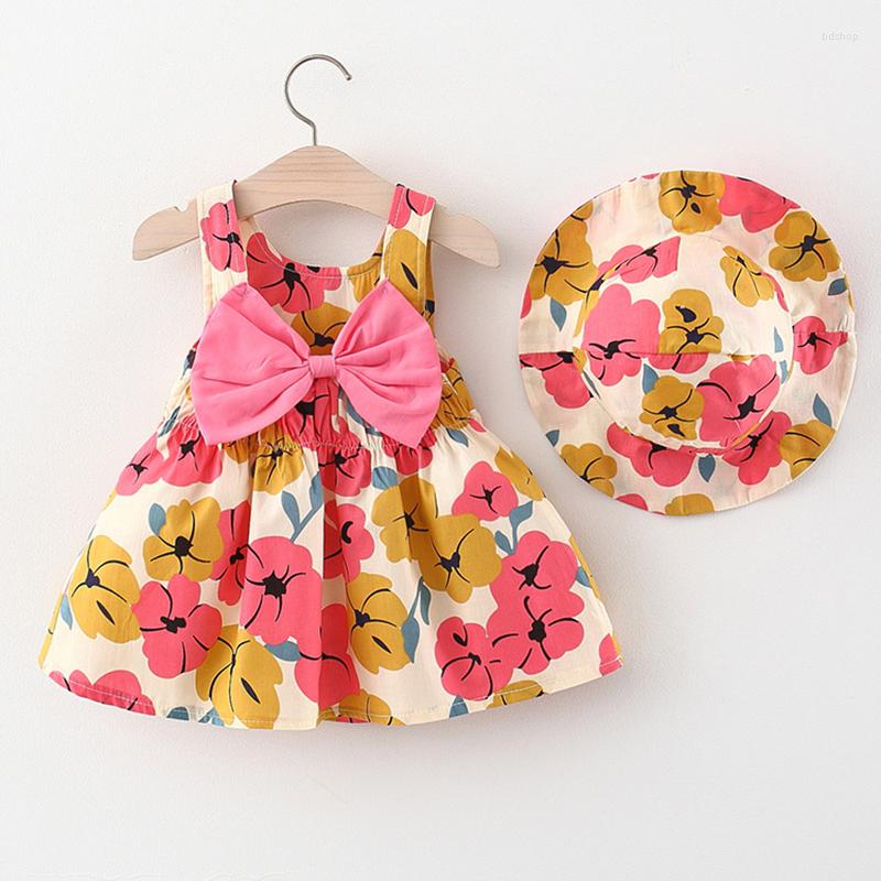 

Girl Dresses Summer 0-3Yrs Kids Birthday Party Dress Hat Sleeveless Cotton Flower Printing Infant Clothing Baby Girls Princess, 1086 yellow
