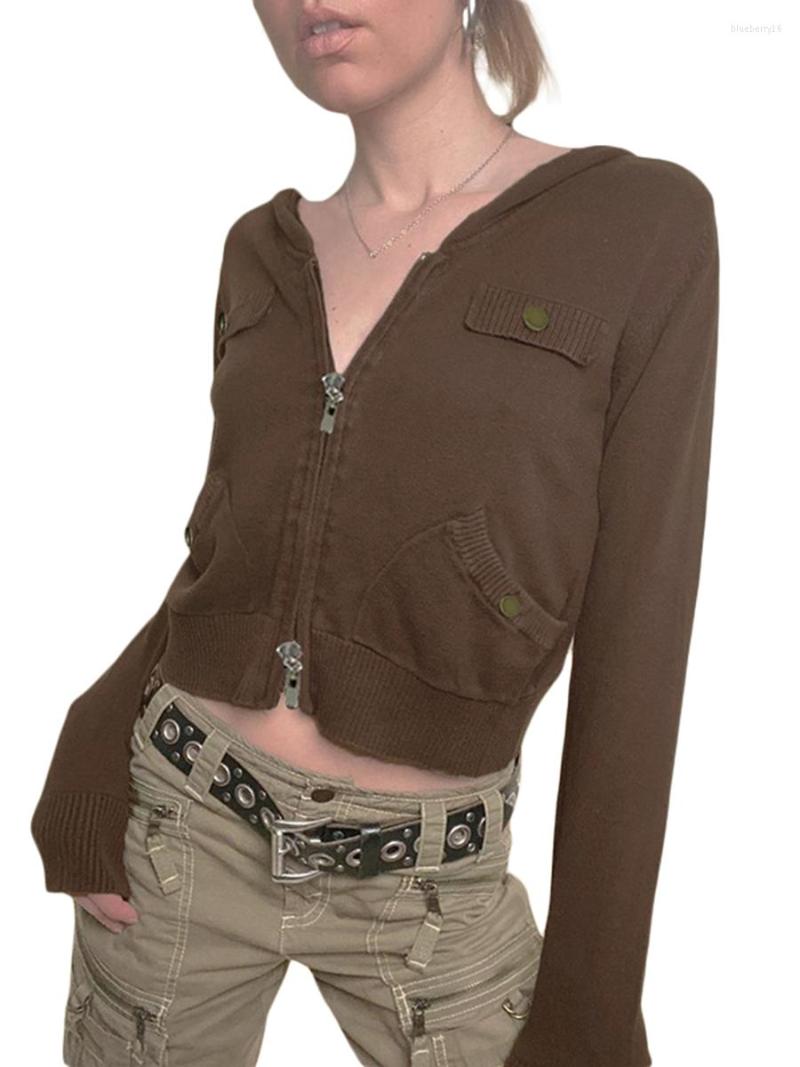 

Women' Jackets Female Coat Solid Color Long Sleeve Hooded Knitted Cardigan With Zipper And Pocket For Spring Fall, Auburn