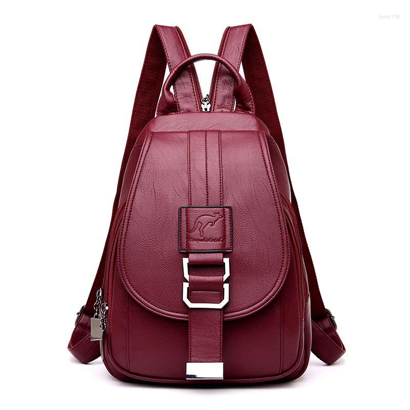 

School Bags Women Soft Leather Backpacks Vintage Female Shoulder Sac A Dos Casual Travel Ladies Bagpack Mochilas KL1153, Black