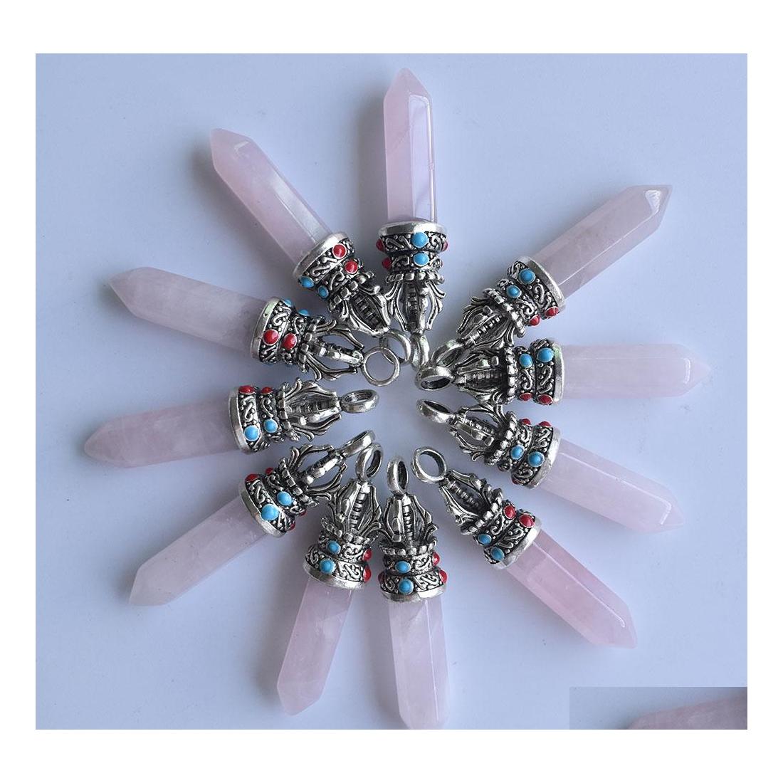 

Charms Fashion Natural Stone Rose Quartz Black Onyx Pillar Pendants For Jewelry Accessories Marking Drop Delivery Findings Components Dhla1