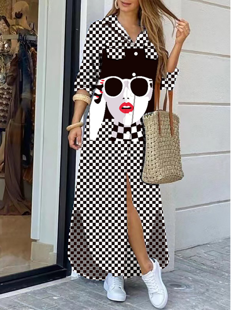 

Casual Dresses Women Boho Shirt Summer Turn-down Collar Single Breasted Button Irregular Long Female Sexy Letter Print Maxi 230217