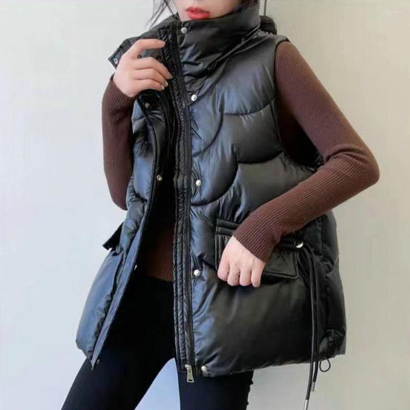 

Women's Vests Winter Waistcoat Flap Pockets Breathable Puffer Vest Autumn Women Solid Loose Padded, Beige
