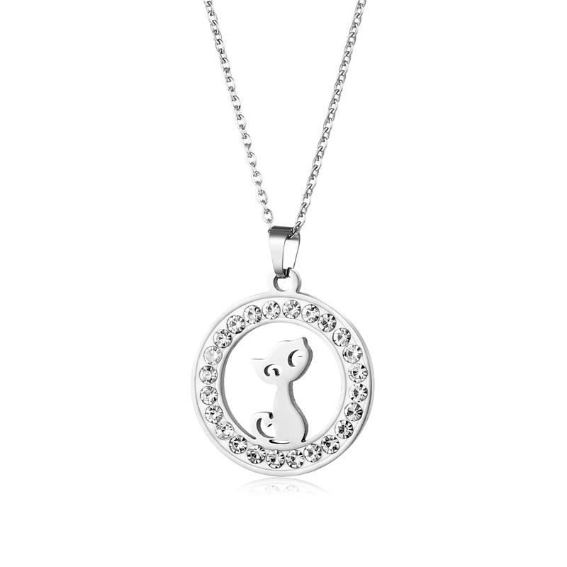 

Pendant Necklaces Hip Hop Round Necklace Sliver Color Stainless Steel Iced Out Zircon Little Chain For Women Jewelry Gift Drop