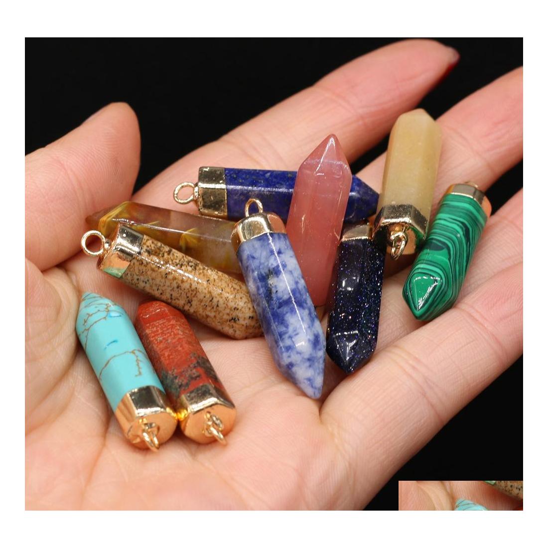 

Charms Natural Stone Chakra Hexagon Shape Pendum Pendant Quartz Healing Reiki Crystal Finding Diy Necklaces Women Yzedibleshop Drop Dhjfe