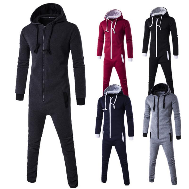 

Men's Tracksuits Autumn Winter Simple Personality Suit Slim One-piece Sports Sweater SuitMen's, Black