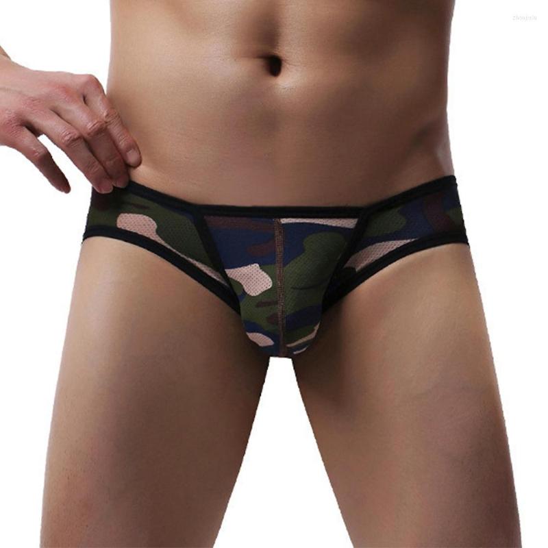 

Underpants Men Sexy Bikini Briefs Bulge Pouch Underwear Camouflage Panties Man Low-rise Underpant Male Breathable Mesh Knickers, Green