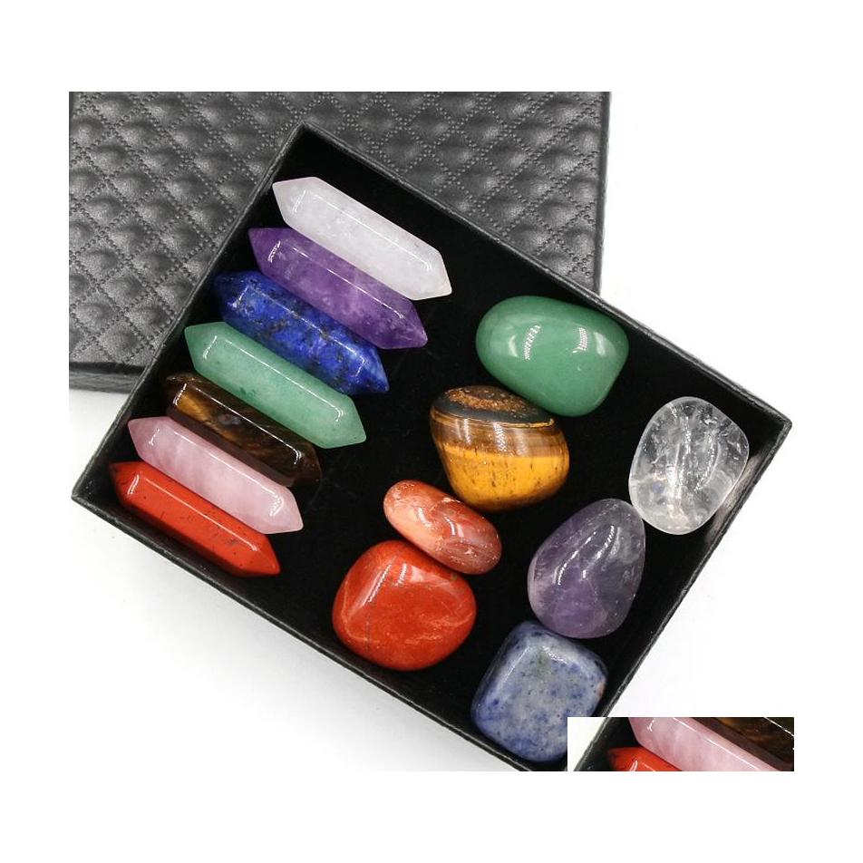 

Stone 7 Chakra Set Reiki Natural Crystal Stones Ornaments Hexagon Prism Quartz Yoga Energy Bead Healing Art Craft Yydhhome Drop Deli Dhaib