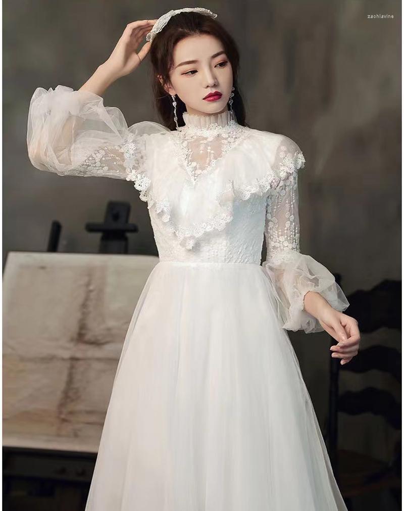 

Wedding Dress 2023 Retro Sweetheart Elegant Tulle Lace Decorati Long Sleeve Zipper A-line Bridal Gown Party For Women, Picture shown