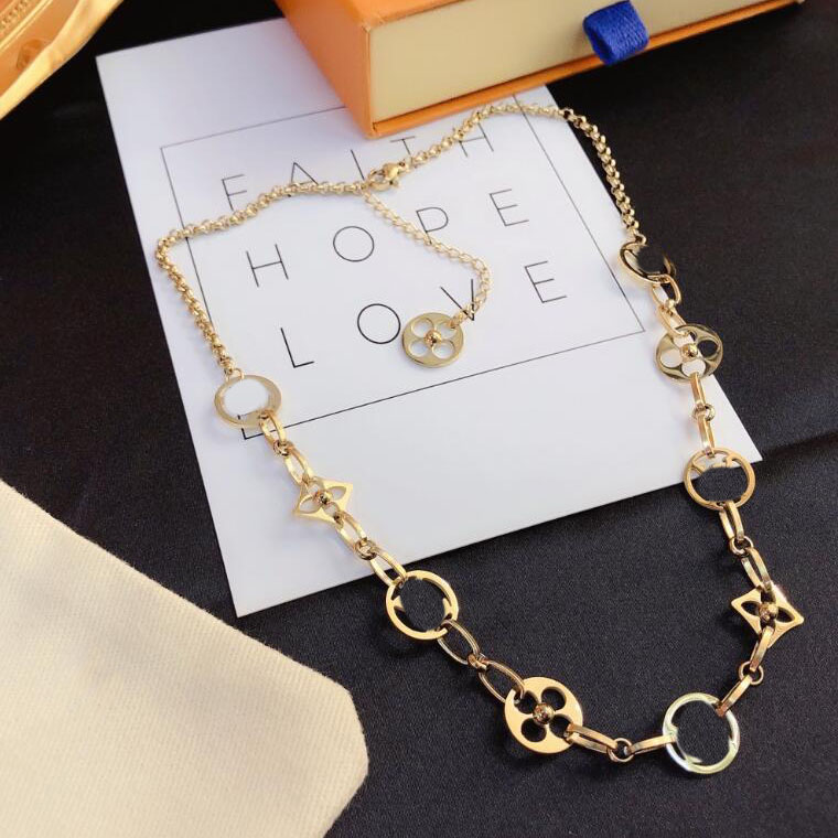

Luxury Brand Designer Pendant Necklace Fashion 18K Gold Plated Long Chain Stainless Steel Jewelry X205 Without Box