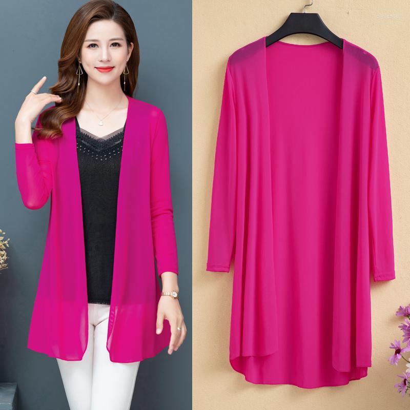 

Women's Jackets Summer Sunscreen Shirt Women Fashion Solid Versatile Loose Medium Long Thin Coat 2023 Big Size 5xl Female Cardigan