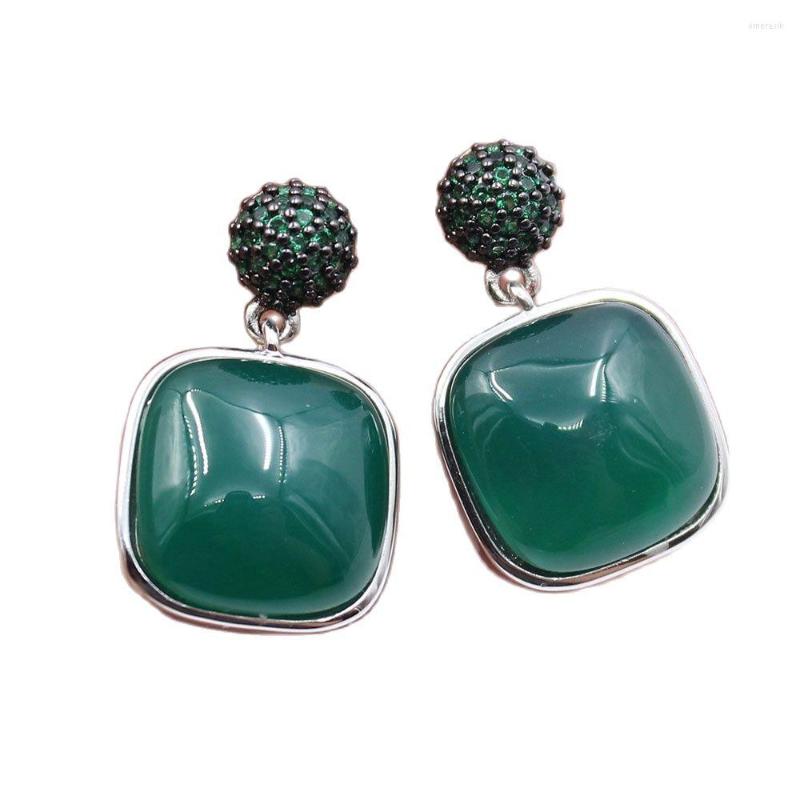 

Dangle Earrings GuaiGuai Jewelry Natural Square Green Agates Silver Color CZ Paved Stud Handmade Cute For Women