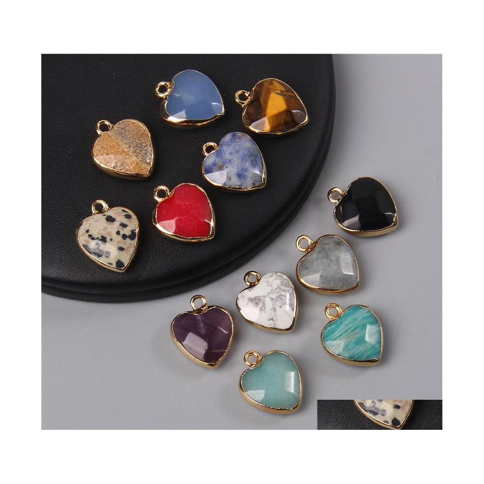 

Charms Natural Tiger Eye Stone Amethysts Pendant Heart Shape Metal Necklace Earring Charm For Making Jewelry Drop Delivery Findings Dh56K