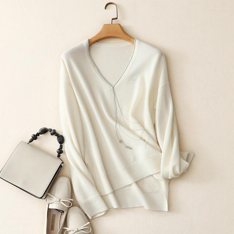 

Women's Sweaters High Quality Pure Cashmere Sweater Women V Neck Oversized Fashion Womens Winter 2023 Casual White Pullovers, Black