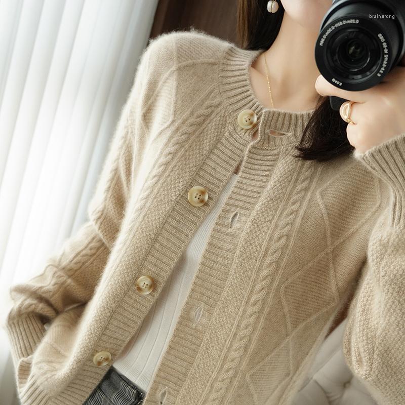 

Women's Knits 21 Pure Wool Sweater Full Sleeve Knitted Cardigan O-neck Warm And Comfortable Coat Cashmere Spring Autumn, Blue