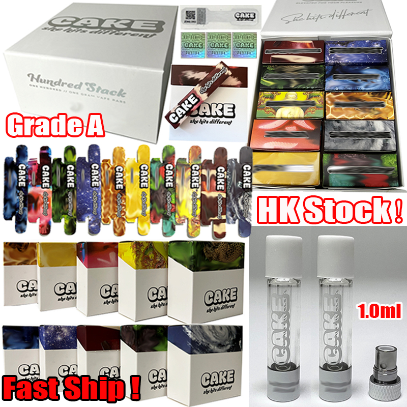 

HK Stock Cake Full Glass Atomizers Vape Carts 1.0ml 10 Strains Tank Vapes Cartridges Thick Oil Dab Wax Vaporizer 510 Thread E Cigarettes Packaging Empty Fast Ship