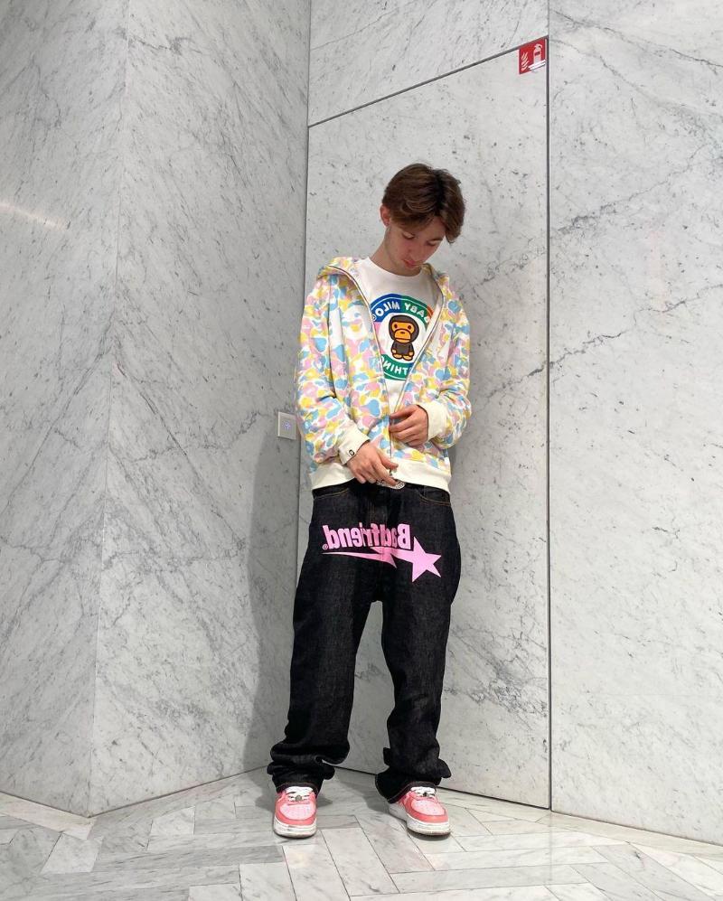 

Men' Jeans Spring And Autumn Retro Y2K Printed Men Ins Trendy Brand Loose Straight-leg Pants Couple All-match Casual